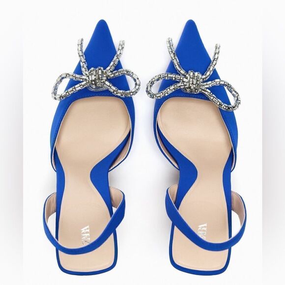 ZARA EMBELLISHED BOW HEELED SLINGBACKS - Picture 5 of 12